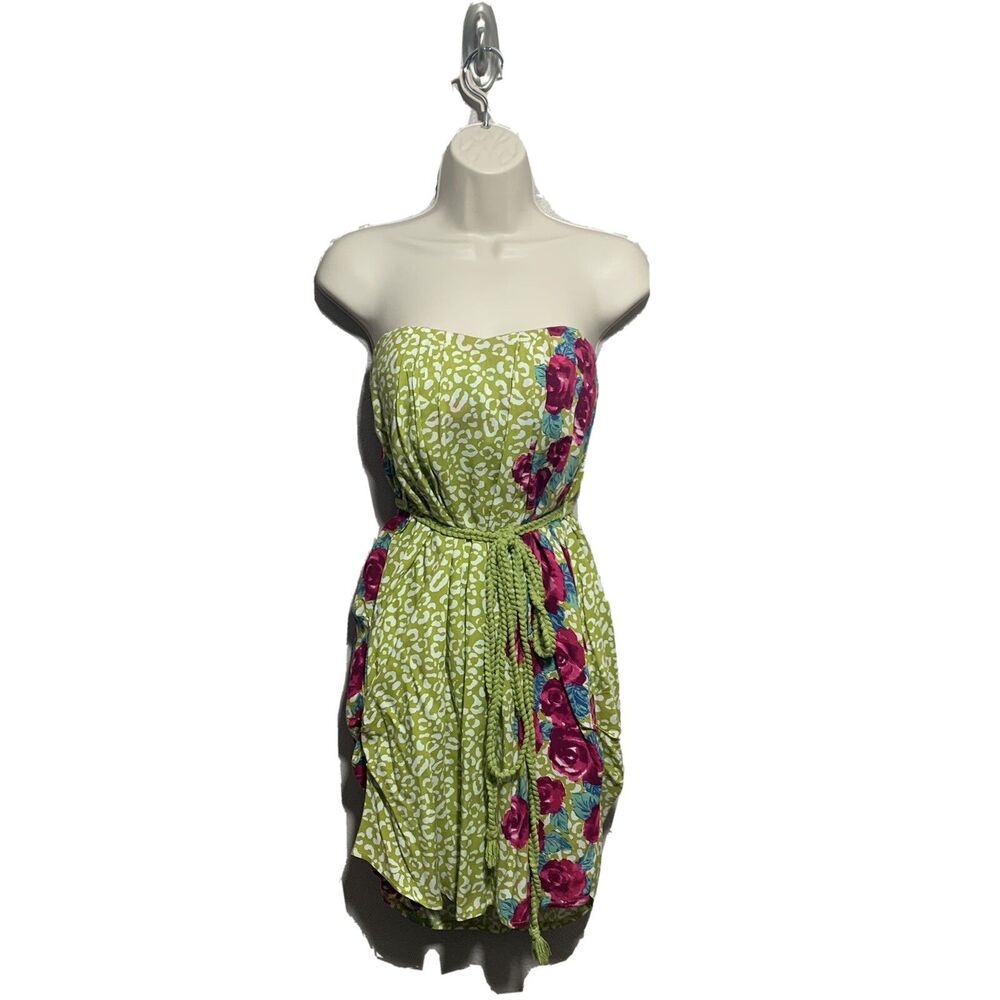 Hot & Delicious Strapless Floral Dress Sz Small S Cream Pink Belted